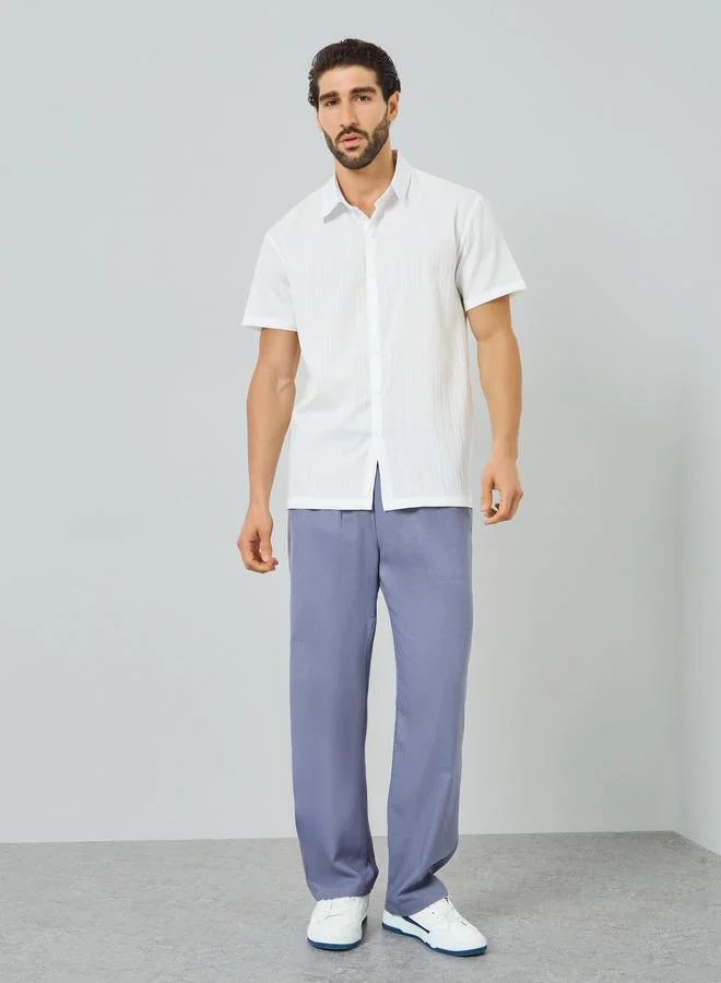 Take Two Men White Textured Short Sleeve Shirt